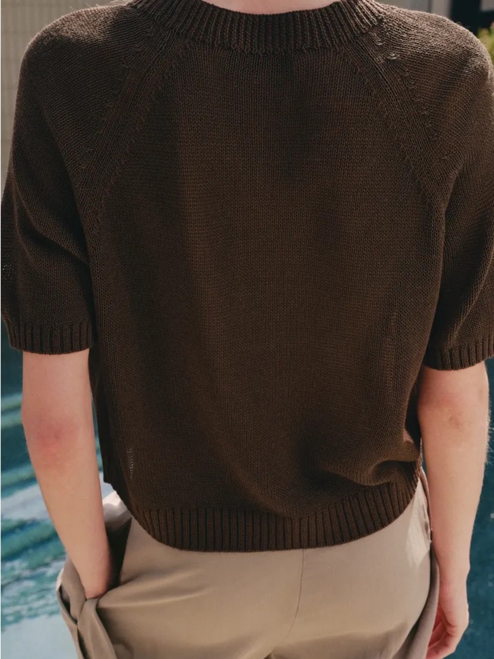 Zara Brown Short-Sleeve Button Knit Jumper Top β Size Large - Picture 9 of 9